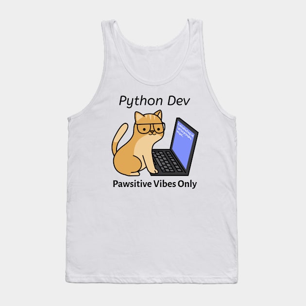 Python Dev Pawsitive Vibes Only Python Programmer Cute Cat Tank Top by PixelThreadShop